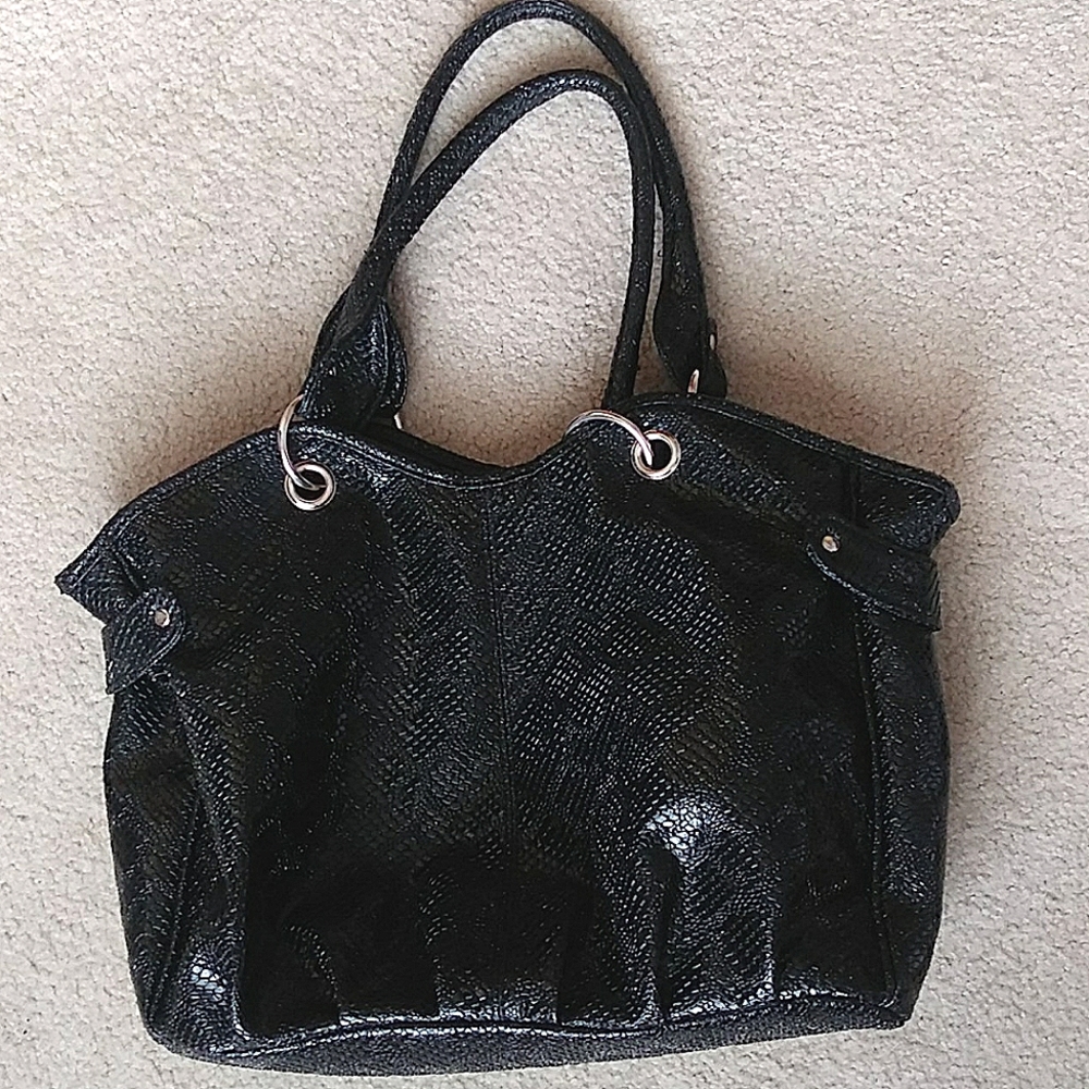 Black faux snakeskin purse